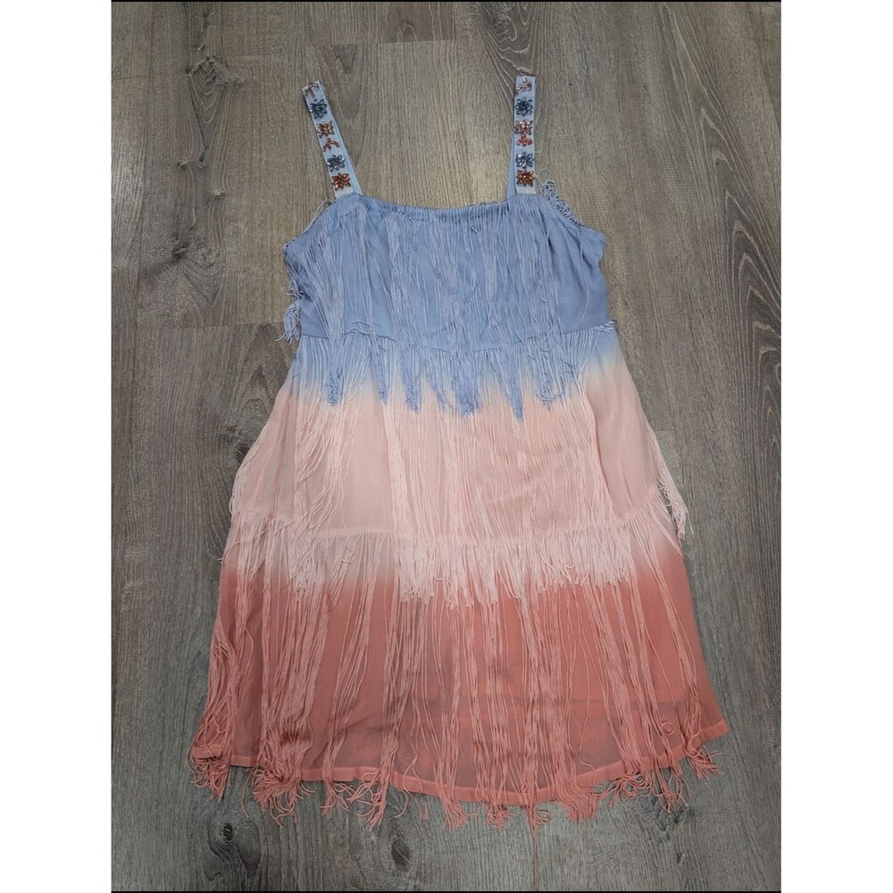 NWT Boston Proper Sunset Ombre Tiered Fringe Mini Dress Size XL